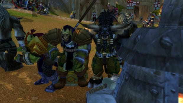 Players are hard at work crafting at the Thunder Bluff forge, the closest one to an auction house.
